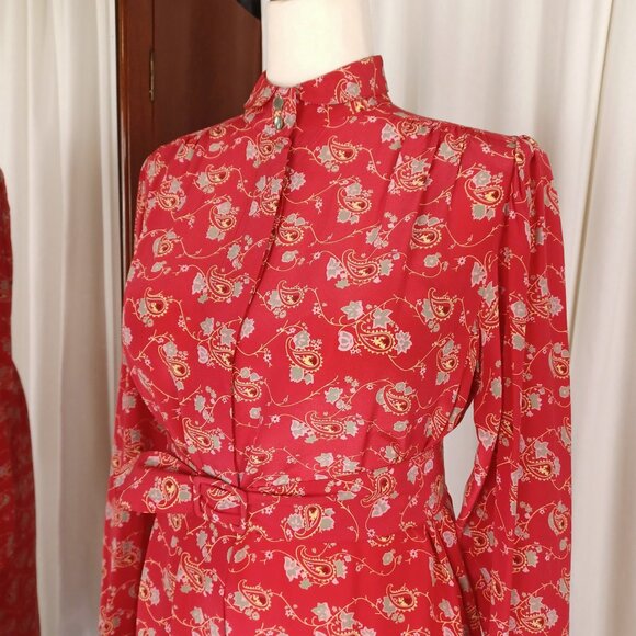 Vintage Francesca of Damon 100% Silk Paisley Botanical Print Dress, Medium - Picture 6 of 7